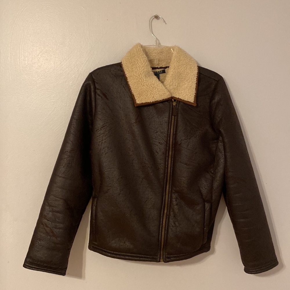 Lauren Ralph Lauren Faux Shearling Jacket/Coat Brown Size L Large